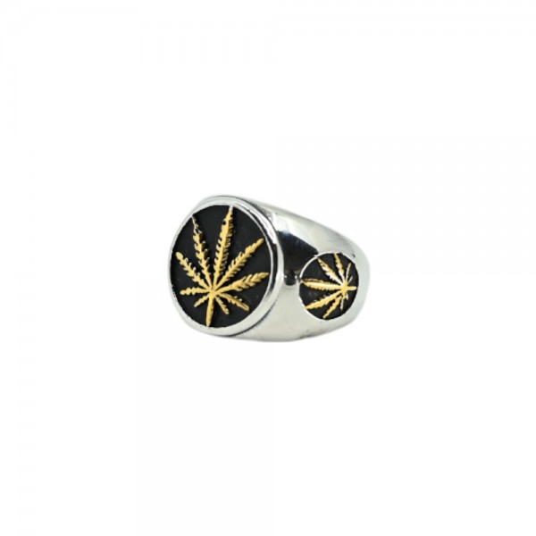 Bague Chevalière Cannabis Argent et Or