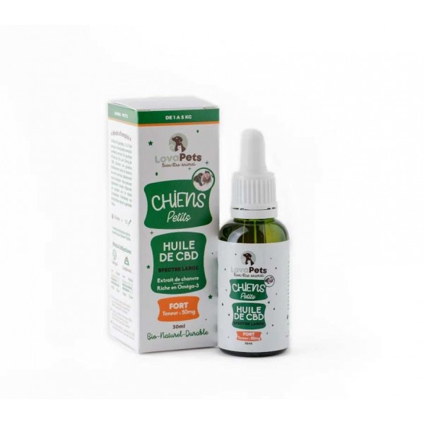 Huile CBD bio 50mg broad spectrum petit chien | LOVAPETS