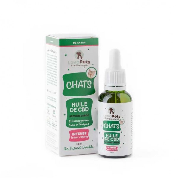 Huile CBD bio 100mg broad spectrum chat | LOVAPETS